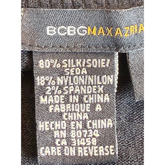 BCBG Maxazria WMNS Small Black Silk Full Zip Sweater Mock Turtleneck Preppy Moto - Picture 6 of 7